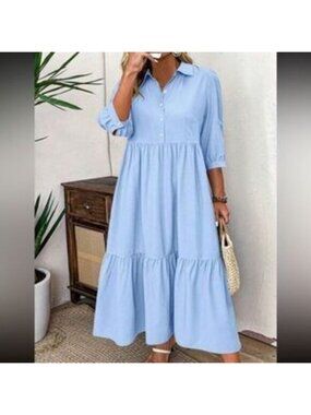 Boho button detail collar maxi dress